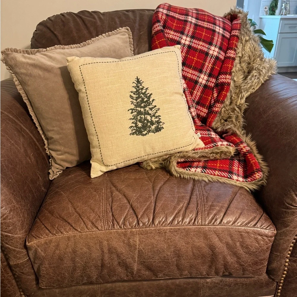 Pottery Barn Reversible Holiday Plaid Throw with Faux Fur Back
